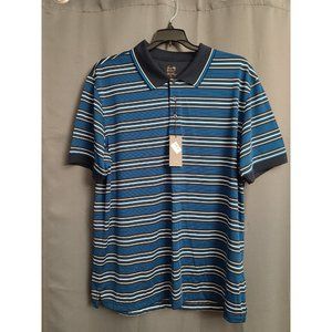 Tasso Elba Golf Performance Shirt Blue White Stripe Short Sleeve Men XL